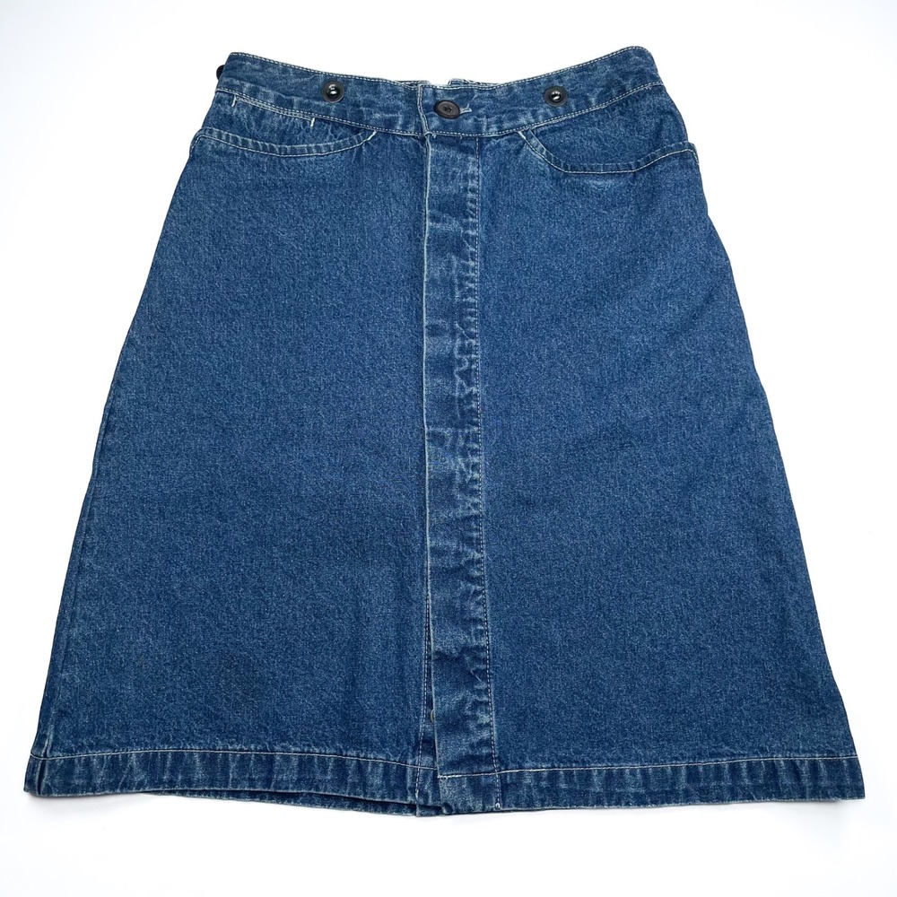 Vintage S.C. Surplus Midi Denim Jean Skirt Womens 7/8 A-Line Retro Teacher Skirt